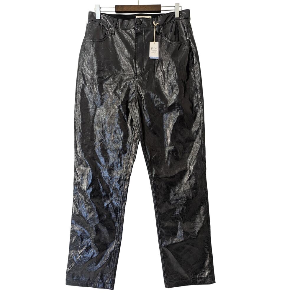 Abercrombie & Fitch 90s Straight Ultra High Rise Vegan Leather Pants Black 31/12